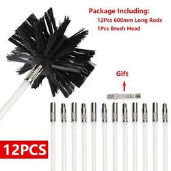 600mm Long Rotary Chimney Brush: Flexible Rod For Fireplace Inner Wall & Roof Cleaning 100mm Brush Head 12Pcs 600mm Pole