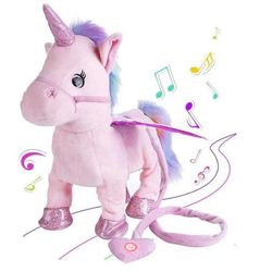 Magic Walking & Singing Unicorn Plush, Fluffy & Adorable, Battery Powered Fun Pink