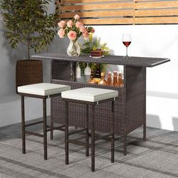 Patio Wicker Bar Stools Set Of 2 With Seat Cushions & Footrest Outdoor Rattan Bar Height Chairs Patio Wicker Bar Stools Set Of 2 With Seat Cushions & Footrest Outdoor Rattan Bar Height Chairs