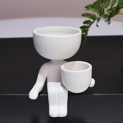 Human Shaped Ceramic Sitting Flower Pots White 2