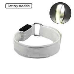Battery LED Light Strap Armband, Adjustable Band For Wrist Ankle Glow in the Dark Safety Gear For Night Running, Sports white
