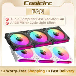 COOLCIRC Free Wire-Splicing Chassis Fan Mirror Cycle ARGB CPU Cooler 120mm 4Pin PWM Low Noise Chassis Water Cooling Ventilador