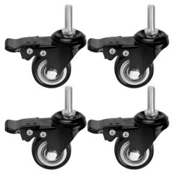 4pcs 40mm Swivel Castors with Brake - M8 Threaded Screw & Ball Bearings for Furniture/Office