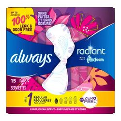 Always Radiant with FlexFoam Feminine Pad With Wings Regular Absorbency (1231750_BX)