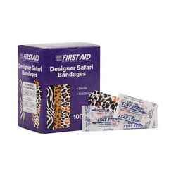 American White Cross Stat Strip Adhesive Strip 3/4 X 3 Inch Plastic Rectangle Kid Design (Designer Safari) Sterile (875162_CS)