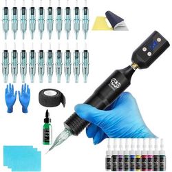 Neebol Wireless Tattoo Kit Complete Cordless Tattoo Pen With LED Display & 1500mAh Battery For Beginners & Body Art black