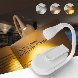 Mini LED Book Light Eye Friendly, 3 Color Rechargeable Clip On Lamp For Reading, Travel & Study white