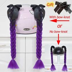 Twist Dual Pigtail Wig For Motorcycle Helmet, Women Braided Hairpiece With Sucker Attachment For Motorbike Helmets 2pcs B26(no Helmet)