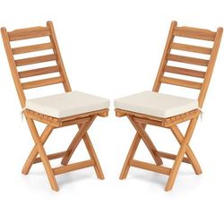 Set Of Patio Folding Chairs With Soft Cushions, Acacia Wood Outdoor Lounge Chairs For Balcony, Deck, Or Garden Set Of Patio Folding Chairs With Soft Cushions, Acacia Wood Outdoor Lounge Chairs For Balcony, Deck, Or Garden