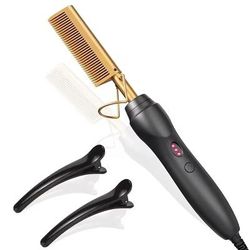 Ceramic Hot Comb Hair Straightener For Hair Beards And Wigs gold (3pcs)