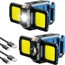 Mini Flashlight Keychain USB Rechargeable COB Work Light With 90 Foldable Side Lights, Super Bright Portable Lantern double sided 2pcs