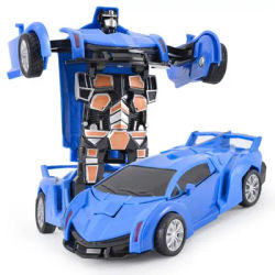 Kids Toys Car One Button Shape Shifting Autobot Robot Interactive Puzzle & Collision Fun blue