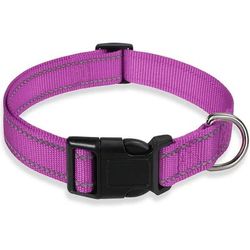 Reflective Dog Collar Strap, Adjustable Safety Nylon Pet Collar With Traction Rope, Suitable For Small And Medium Sized purple small