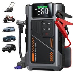 Portable Car Jump Starter With Air Compressor And 3000A Peak Battery Pack For Gas And Diesel Engines silver