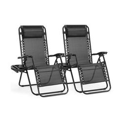 ZenLounge Zero Gravity Recliner Set 2 Pack Outdoor Lounge Chairs With Cup Holders & Adjustable Headrests black