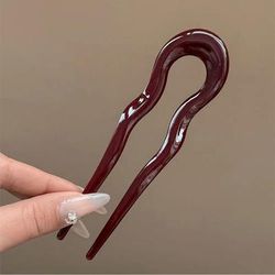 U Shaped Hair Fork Tortoiseshell Acetate Acrylic Hairpin Geometric Hair Stick For Women Girls Vintage French Style 3