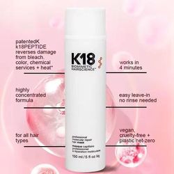 K18 Leave In Repair Hair Mask For Dry Damaged Hair 4 Minute Intensive Treatment 50ml