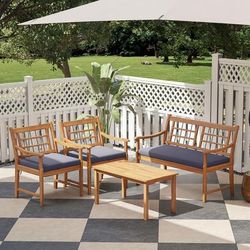 Rustic 4 Piece Patio Set, Wood Furniture With Armchairs, Loveseat & Coffee Table For Outdoor Relaxation Rustic 4 Piece Patio Set, Wood Furniture With Armchairs, Loveseat & Coffee Table For Outdoor Relaxation