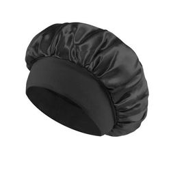 Women Satin Bonnet Hair Bonnet For Sleeping Hair Care Silk Bonnets With Wide brim Soft Elastic Band black
