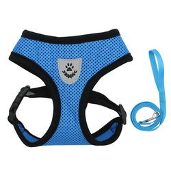 Summer Cat & Dog Harness Lead Leash, Adjustable Vest, Breathable Polyester Mesh With Reflective Strips For Safety blue xl