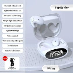 Sleep Friendly Bluetooth 5.3 Headphones, Noise Cancelling Thin Earbuds With HiFi Sound, Digital Display, Sports Read white