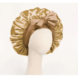 Adjustable Satin Bonnet For Sleeping With Tie Band Soft Hair Protection For Women And Men khaki