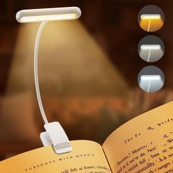 USB Rechargeable 14LED Book Reading Light, Flexible Clip On Night Lamp, Portable Warm Cool Daylight Bedside Desk Light white