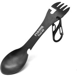Stainless Steel Tactical Spork With Spoon Fork Knife Bottle & Can Opener, Outdoor Camping Hiking Survival Travel black