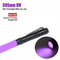 Portable UV Flashlight With Pen Clip For Stain Detection And Night Visibility short
