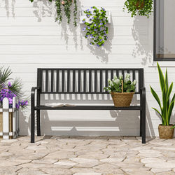 Heavy Duty Outdoor Bench, Steel Patio Garden Furniture, Park Chair For Backyard Deck & Porch Seating Heavy Duty Outdoor Bench, Steel Patio Garden Furniture, Park Chair For Backyard Deck & Porch Seating