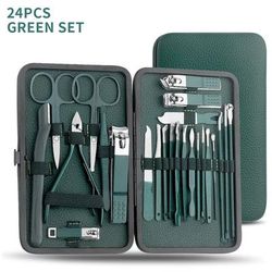Portable Nail Clipper And Pedicure Scissors Set 24 Pcs Green