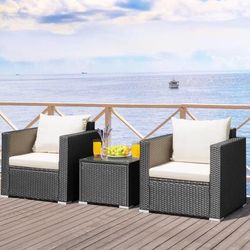 3 Piece Patio Wicker Conversation Set With Thick Cushions, Outdoor Furniture For Garden, Patio & Backyard 3 Piece Patio Wicker Conversation Set With Thick Cushions, Outdoor Furniture For Garden, Patio & Backyard