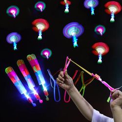 Amazing Light Toy Arrow LED Light Toys Outdoor Party Fun Gift Rubber Band Catapult Glow In The Dark Rocket Helicopter Flying Toy 5pcs