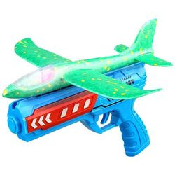 Foam Catapult Airplane Launcher Toy With Optional LED For Kids blue Gun Plane