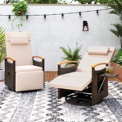 Patio Rattan 360 Swivel Recliner Chair, Adjustable Backrest & Footrest With Foldable Side Table Patio Rattan 360 Swivel Recliner Chair, Adjustable Backrest & Footrest With Foldable Side Table