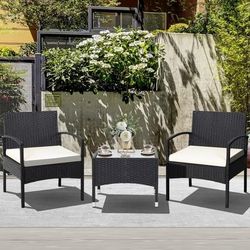 3 Piece Patio Wicker Rattan Furniture Set With Cushions, Outdoor Bistro Set For Lawn & Backyard 3 Piece Patio Wicker Rattan Furniture Set With Cushions, Outdoor Bistro Set For Lawn & Backyard