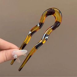 U Shaped Hair Fork Tortoiseshell Acetate Acrylic Hairpin Geometric Hair Stick For Women Girls Vintage French Style 1