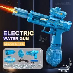Electric Water Gun With Flame Light High Pressure Spray blue