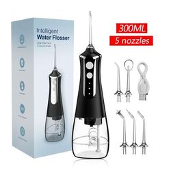 AquaPulse Cordless Water Flosser Rechargeable Oral Irrigator With 5 Nozzles & 3 Cleaning Modes black