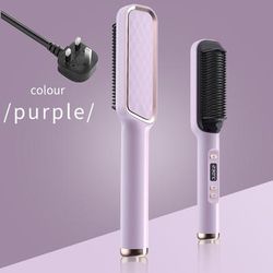 Multifunctional Electric Hot Comb, Negative Ion Anti Scalding Straightening Brush For Smooth, Tangle Free Hair purple