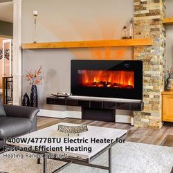 36 Inch Electric Wall Mounted Freestanding Fireplace With Remote Control, 7 Flame Colors & Adjustable Thermostat 36 Inch Electric Wall Mounted Freestanding Fireplace With Remote Control, 7 Flame Colors & Adjustable Thermostat