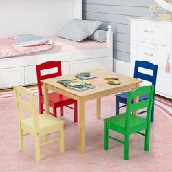 Wooden Children's Table & Chair Set, 5 Piece Playroom Furniture For Creative Activities & Learning Wooden Children's Table & Chair Set, 5 Piece Playroom Furniture For Creative Activities & Learning