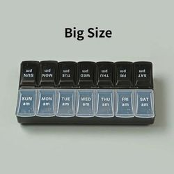 New Weekly Pill Organizer, Portable 7 Day Travel Pill Case With 14 Grids For Vitamins, Medicine & Fish Oil Tablets black white L