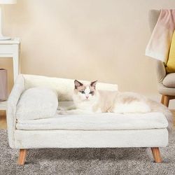 Elevated Pet Bed Solid Wood Leg Dog & Cat Sofa For Indoor Comfort, L Shape Plush Couch Lounge With Soft Cushion m