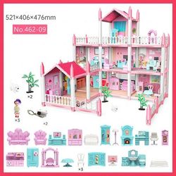 Children's Music Doll House Assembly Villa, 3D DIY Dream Princess Castle Set For Girls 9 Room Pink