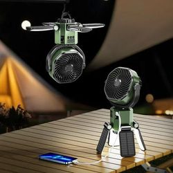 Portable Solar Camping Fan With Light And Power Bank green