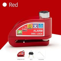 Motorcycle And Bicycle Disc Lock With Alarm And Reminder Cable For Anti Theft Security red
