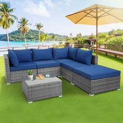 6 Piece Outdoor Rattan Sofa Set With Plush Seat & Back Cushions, Modular Patio Furniture 6 Piece Outdoor Rattan Sofa Set With Plush Seat & Back Cushions, Modular Patio Furniture
