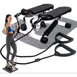 Mini Stepper Pedal Exerciser With LCD Monitor And Resistance Bands white