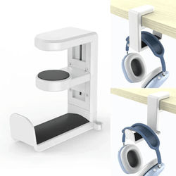 Rotatable Headphone Holder Desk Clip Hook, No Drilling Storage Bracket Hanging Organizer For Keys, Bags white